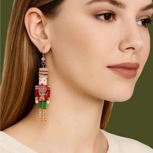 Betsey Johnson Earrings Red and Green Drop Nutcracker New - Picture 6 of 16